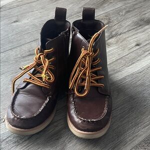 Brown Leather Boots with Yellow Laces size 12 boys